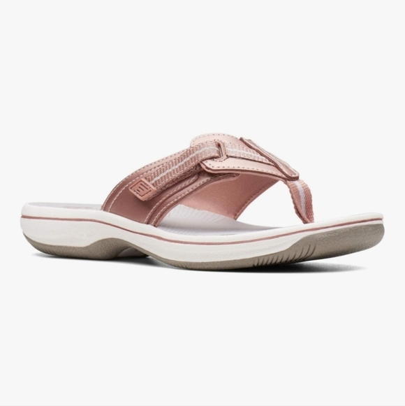 Clarks Cloudsteppers Walking Flip Flop Sandals Brinkley Jazz Rose Gold NWOT Sz 6 - Picture 2 of 12